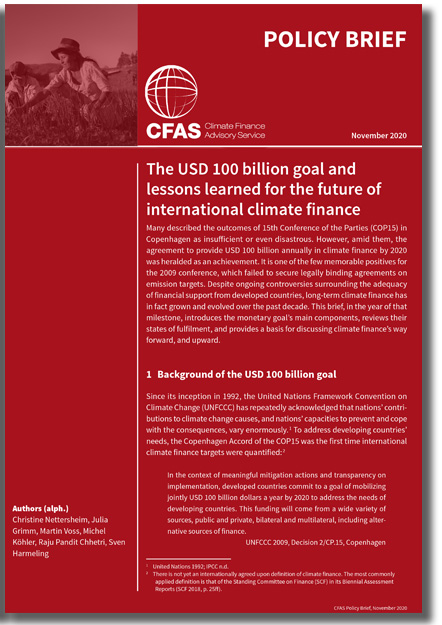 The USD 100 billion goal and lessons learned for the future of international climate finance